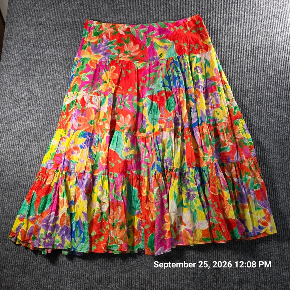 Lauren Ralph Lauren Floral Tiered Maxi Skirt XL Multi-Color Cotton Boho Flowy